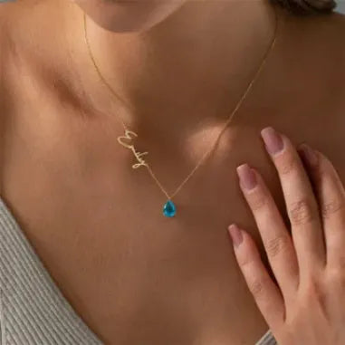 Stainless steel custom name necklace with gold electroplated pendant letter design on unisex chain