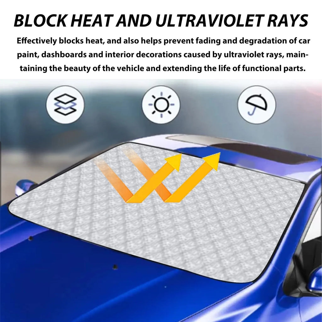 Front car windscreen aluminium film frost cover measuring 140 by 95 cm with reflective surface