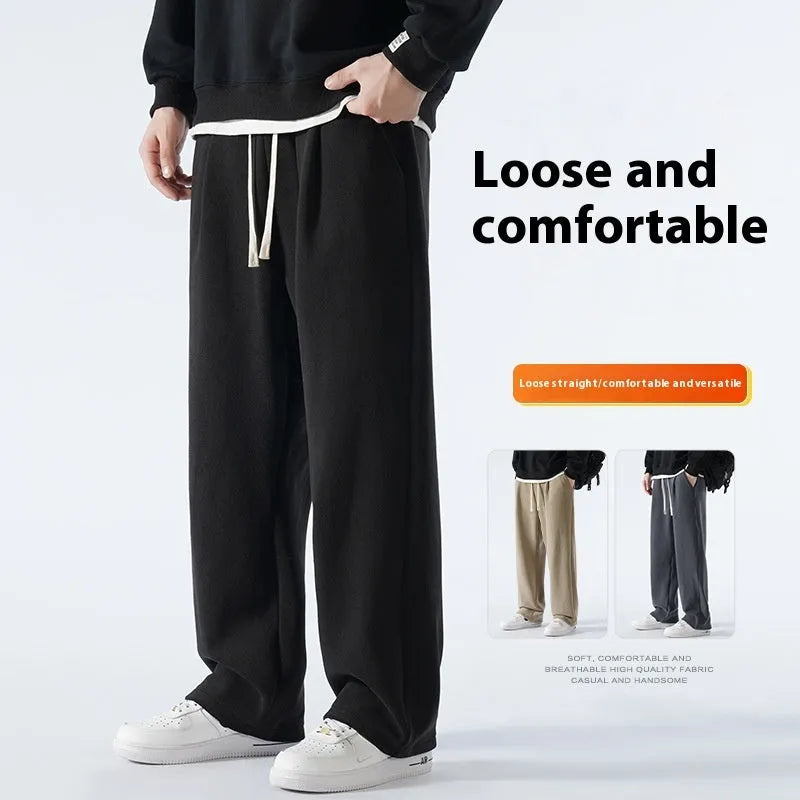 Men's double-sided polar fleece trousers with wool lining in loose Korean-style fit
