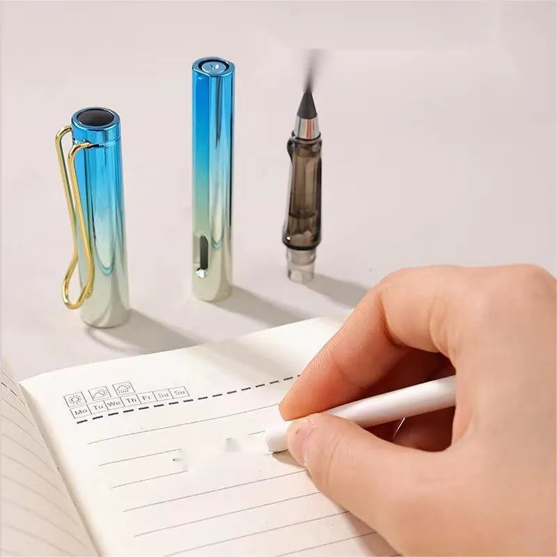 Portable black tech eternal hat pen with gold blue HB lead core and plastic case