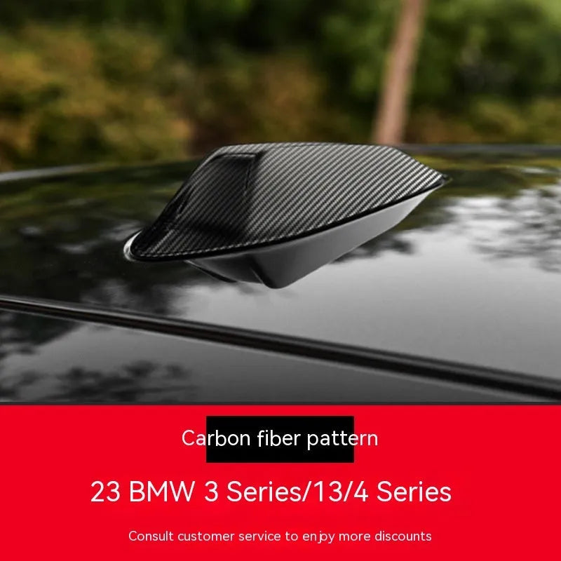 BMW shark fin antenna cover replacement in carbon fibre pattern and piano black finishes