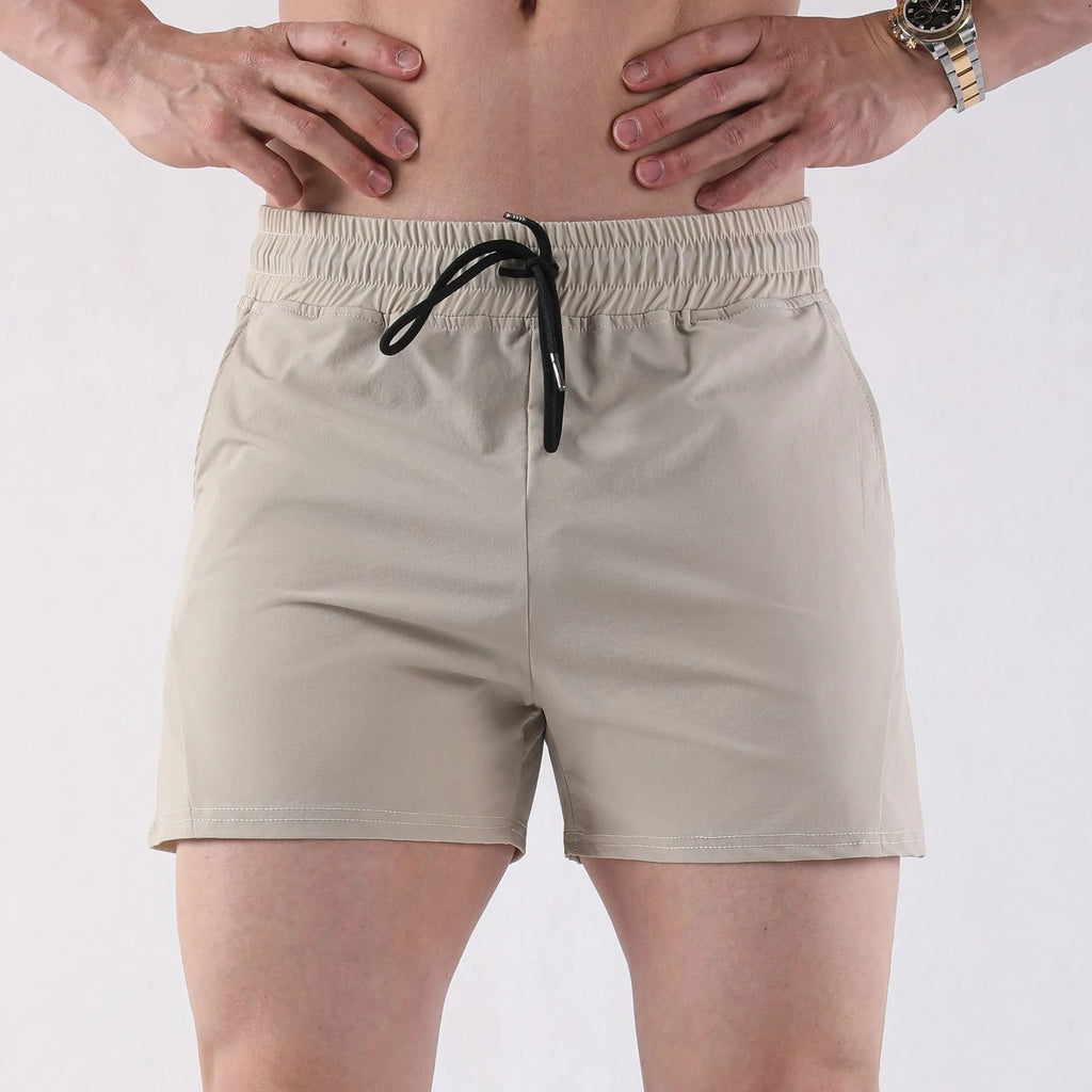 Men's thin grey polyester basketball shorts with elastic waistband for summer sports activities