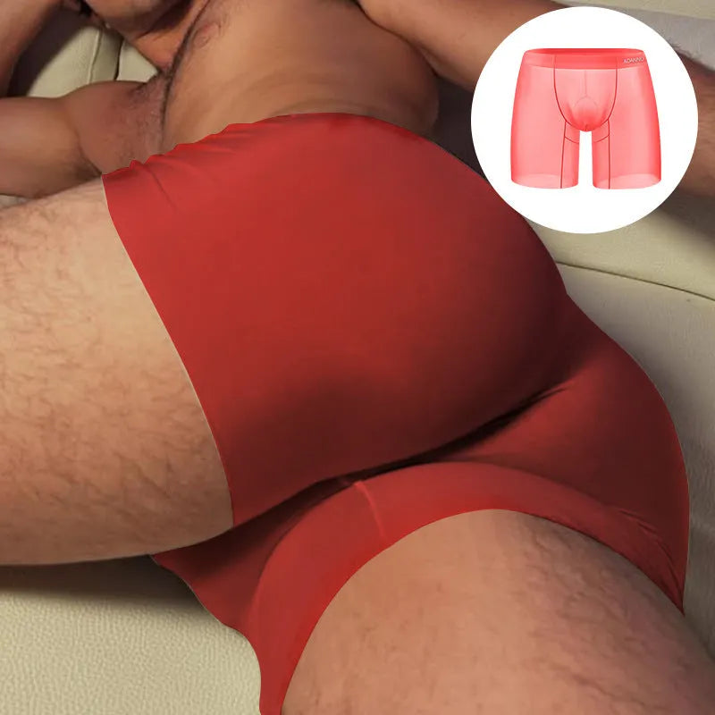 Men's seamless nylon boxer shorts in orange colour with low-waist design