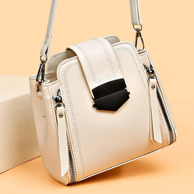 Soft PU leather ladies small handbag with square vertical shape and sewing thread detail