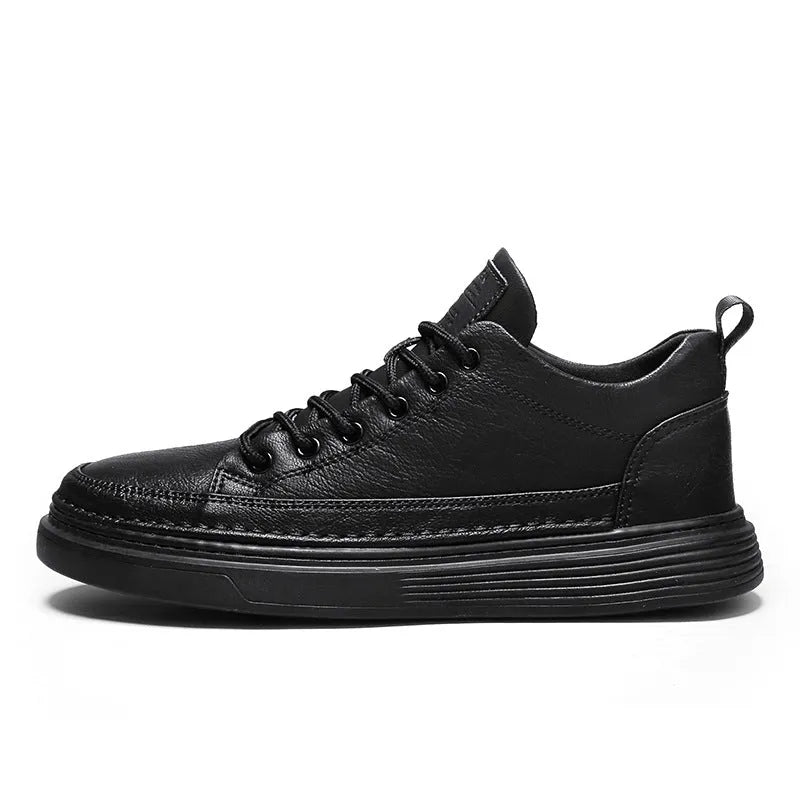 Men's autumn leisure kitchen chef waterproof flat shoes in H13 Black with round head, front lace-up, and rubber sole