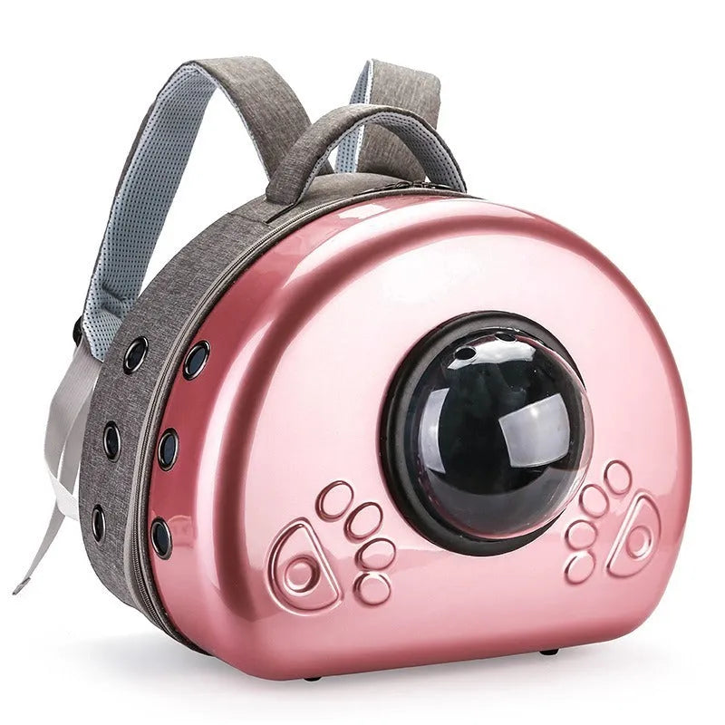 Transparent space capsule cat carrier bag with breathable design and front shell cover in choice of colours