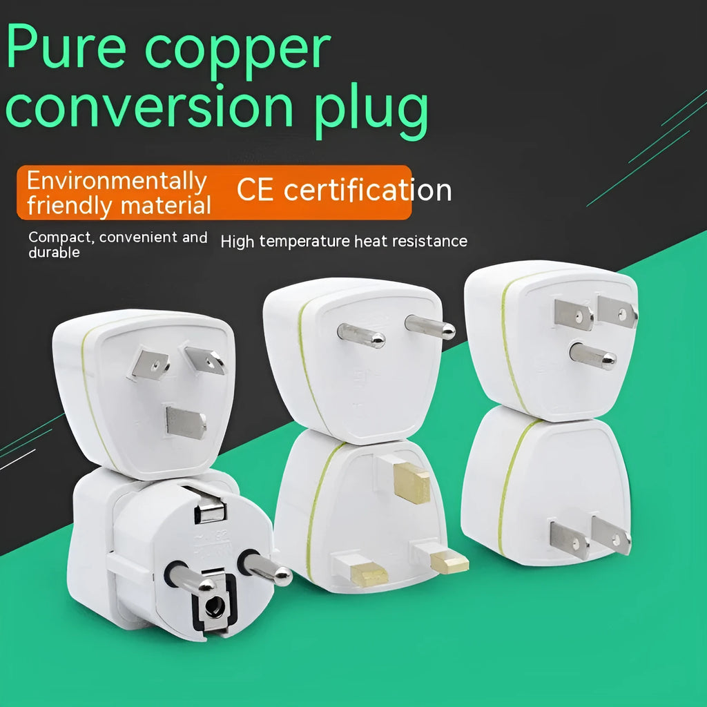 Pure copper global travel adapter plug in white, converting British and European standards, 10A 2500W