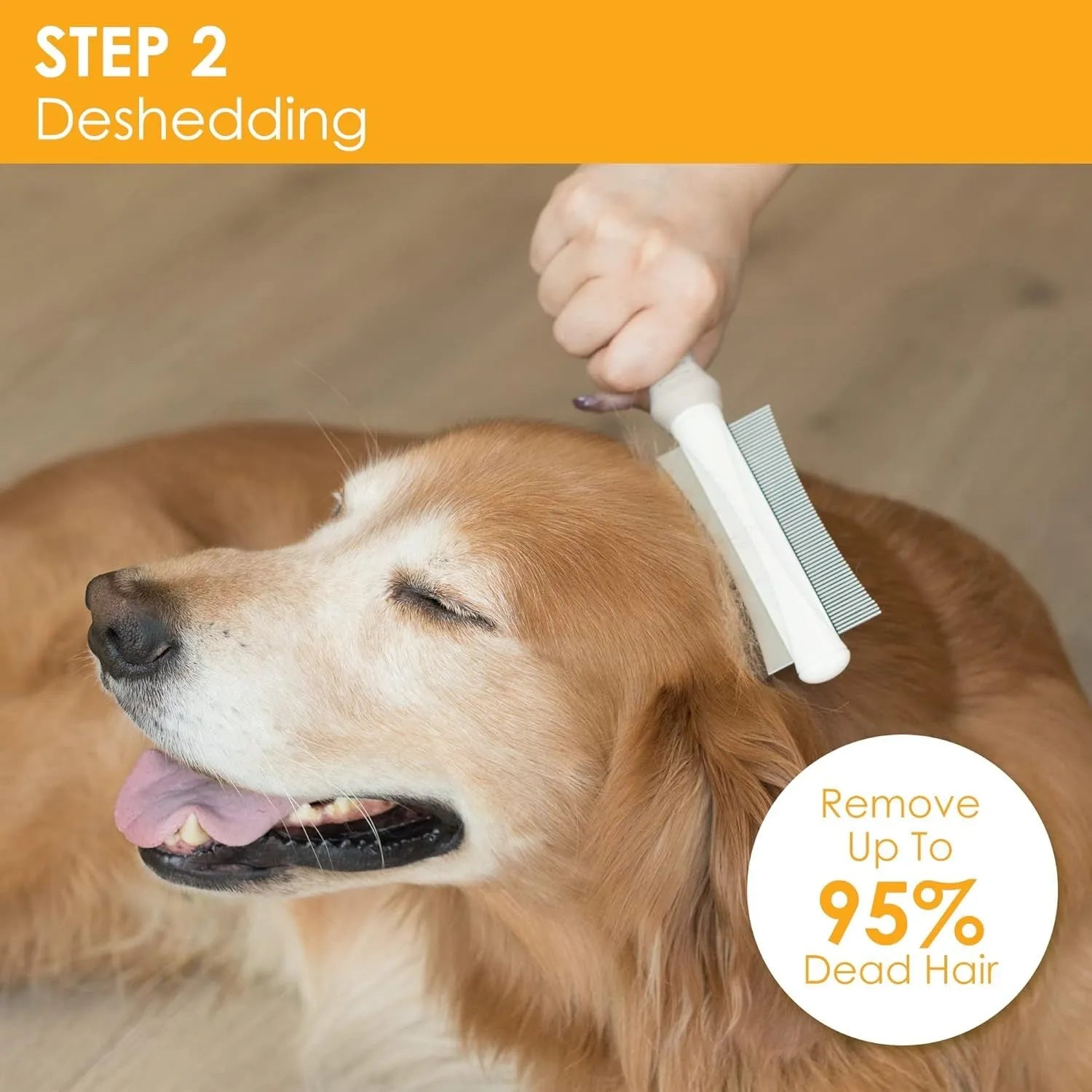 White double-sided dog and cat grooming brush with comb and deshedding head on a comfort-grip handle
