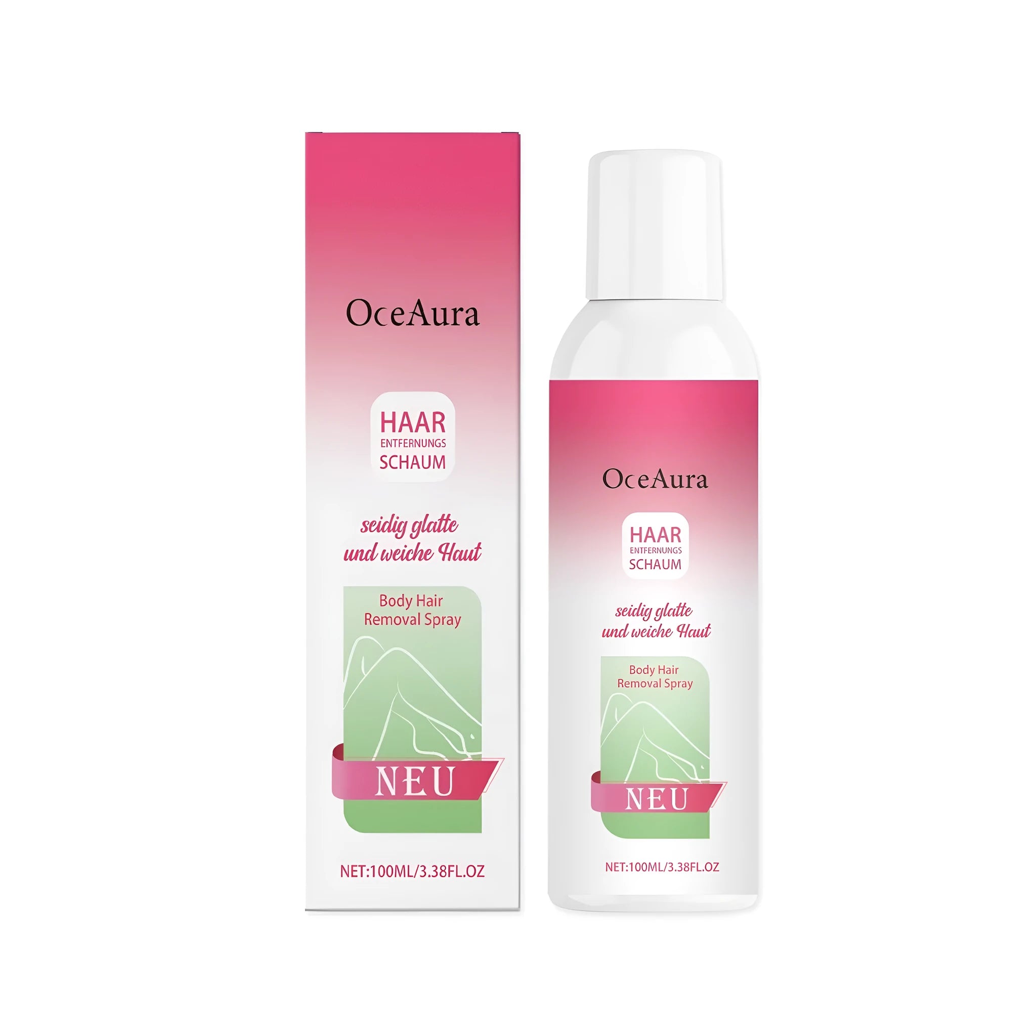 A 100ml can of body hair removal spray with a spray nozzle.