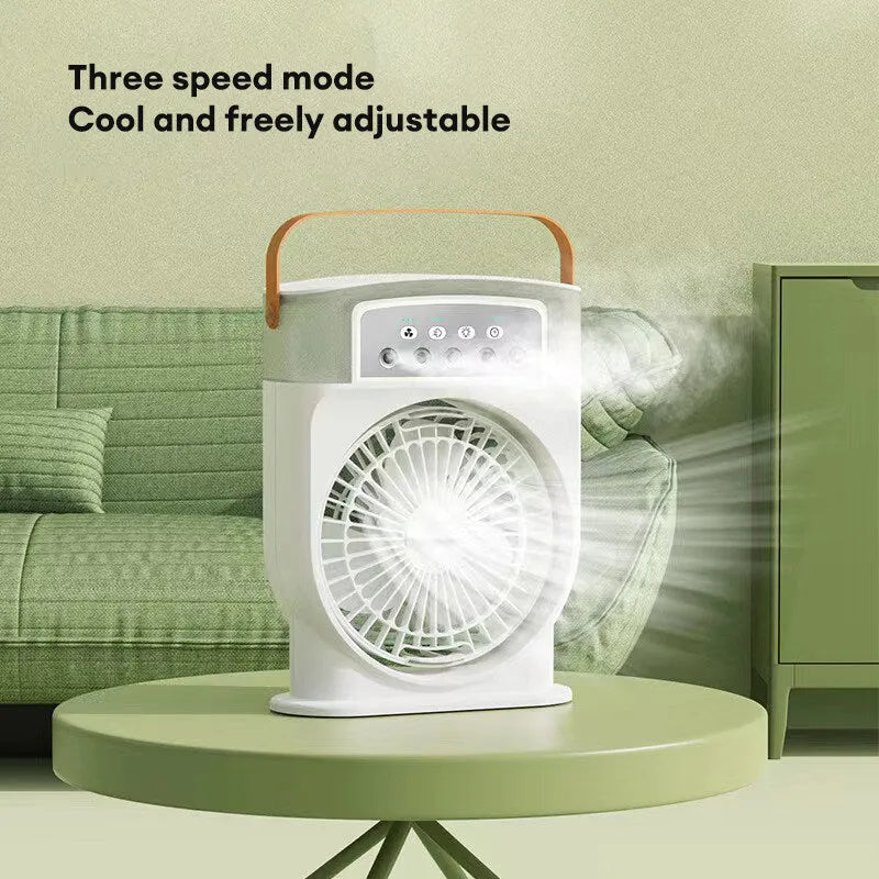 Portable USB air conditioner cooling fan with 7 colour LED lights and 600ml water tank in white