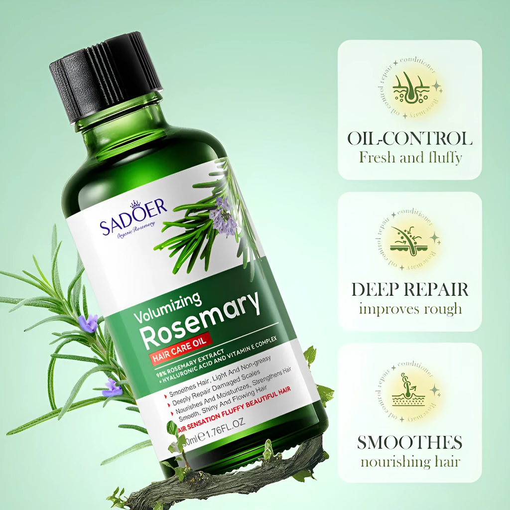 Rosemary hair care set with green essential oil 50ml, shampoo 500ml, and conditioner 500ml for dry and frizzy hair