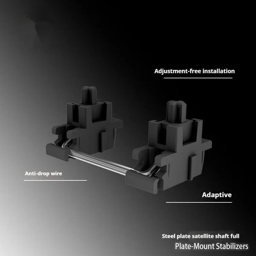 Keyboard stabiliser shaft accessories in black and white with 6.25U and 7U spacebar options