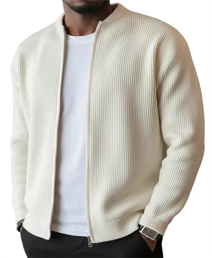 Men's casual sweater-style jacket in solid colour polyester, sizes S to 6XL, middle-aged male casual wear