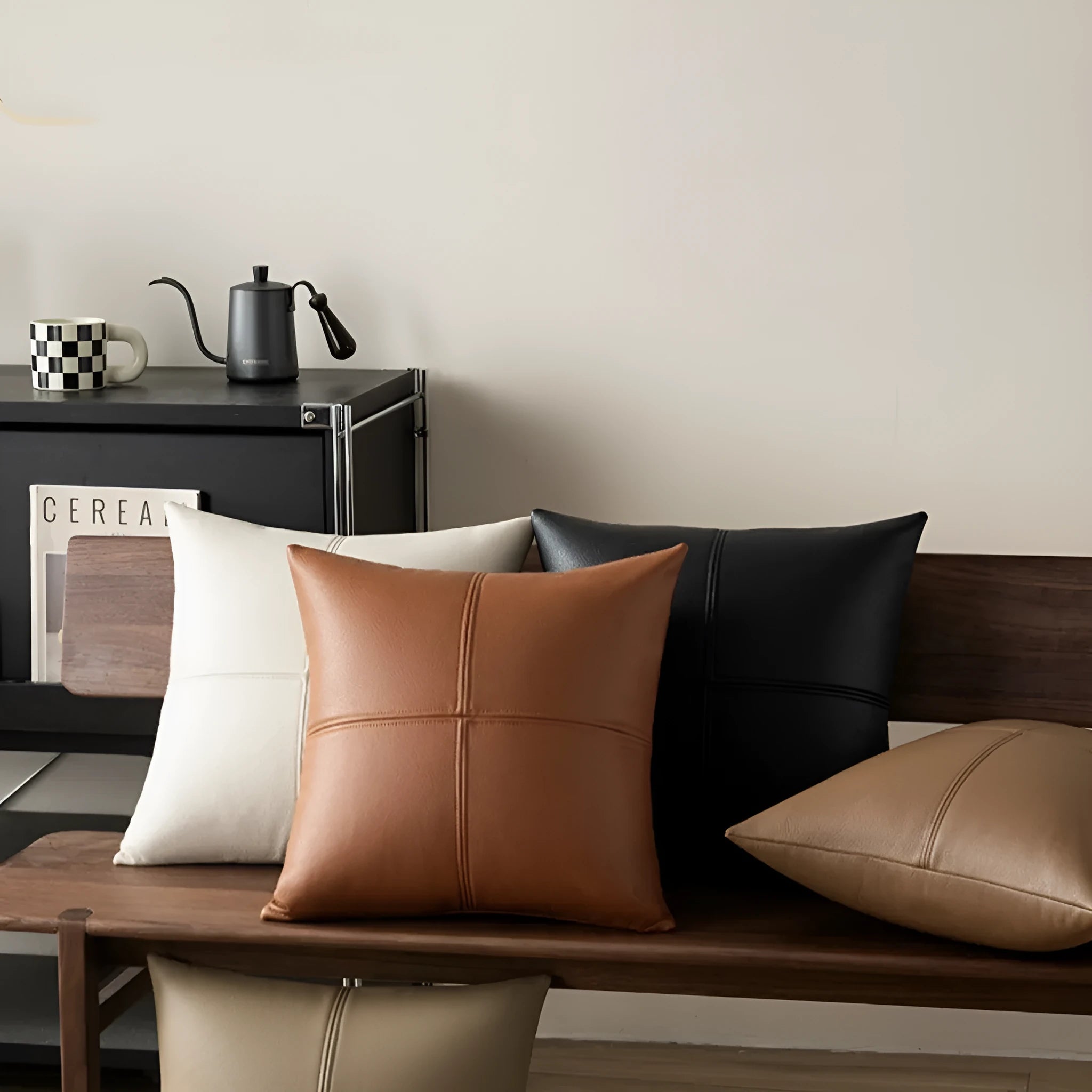 Solid colour soft cowhide leather pillow cover in Nordic style with three size options