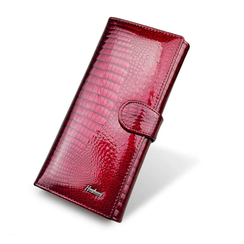 Women's genuine leather crocodile pattern coin purse with pigskin lining in red colour