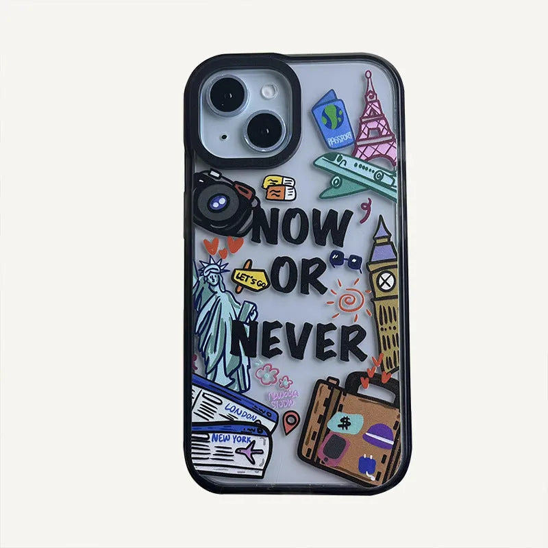 Free Travel acrylic hard phone case with travel ticket print compatible with iPhone 11 to 16 Pro Max