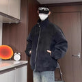 Men's tie-dyed PU leather jacket with stand collar Hong Kong style loose fit