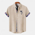 Linen short sleeve shirt with ocean fish pattern on lapel in loose casual fit