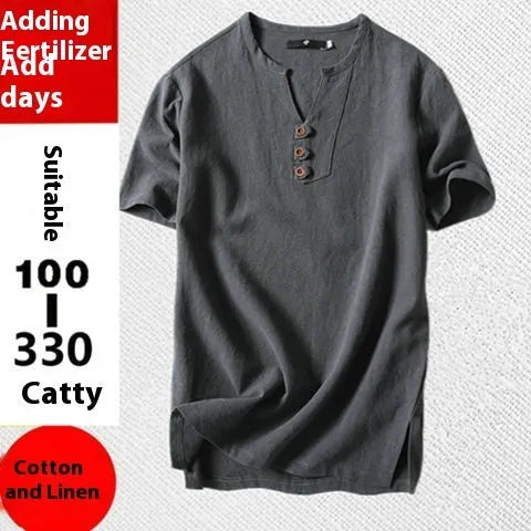 Loose cotton and linen T-shirt for men, short sleeve pullover in apricot colour, size M to 9X