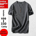 Loose cotton and linen T-shirt for men, short sleeve pullover in apricot colour, size M to 9X