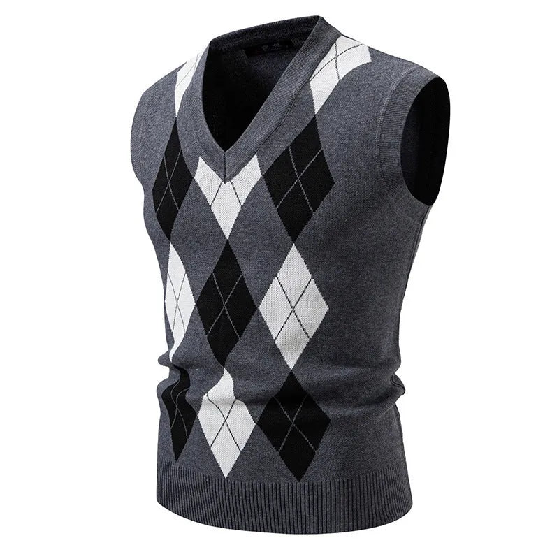 Men's plaid pullover leisure sweater in modal-spandex, loose fit, available in gray black khaki blue navy blue brown