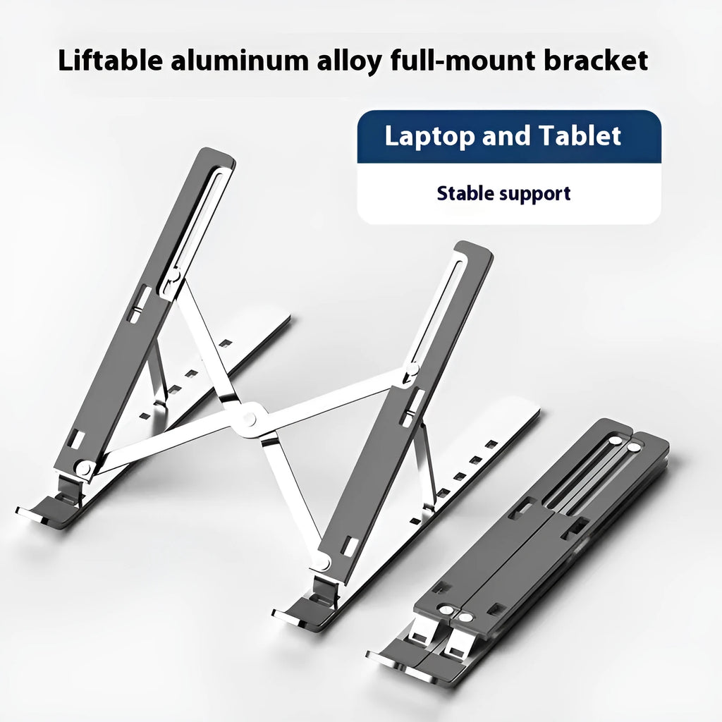 Silver aluminium laptop stand with folding legs for 16-18 inch notebooks