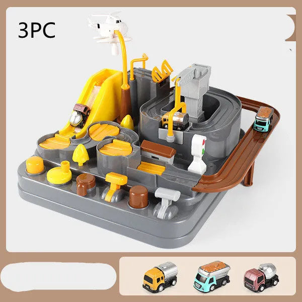 Adventure parking lot plastic toy car track set with manual remote control handle