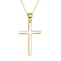 Sterling silver cross pendant necklace yellow gold plated 18 inch cable chain on white background