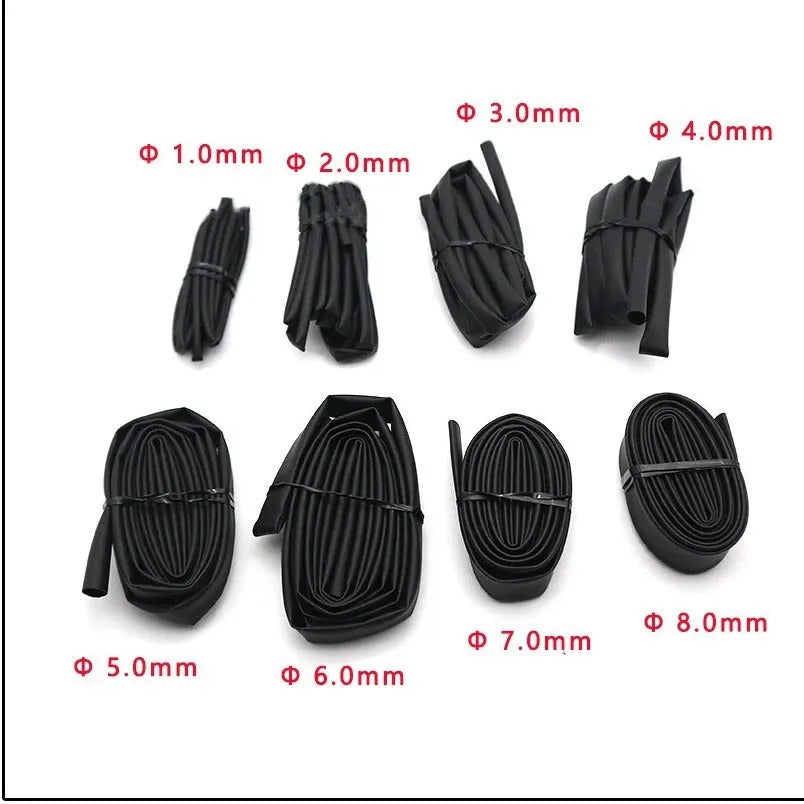 Black polyolefin heat shrink tube kit with flame-retardant waterproof properties for cable and USB wire insulation