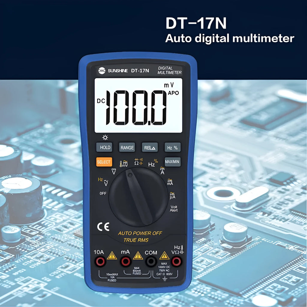 DT 17N auto ranging digital multimeter handheld professional use with test leads, test pen and 9 volt battery