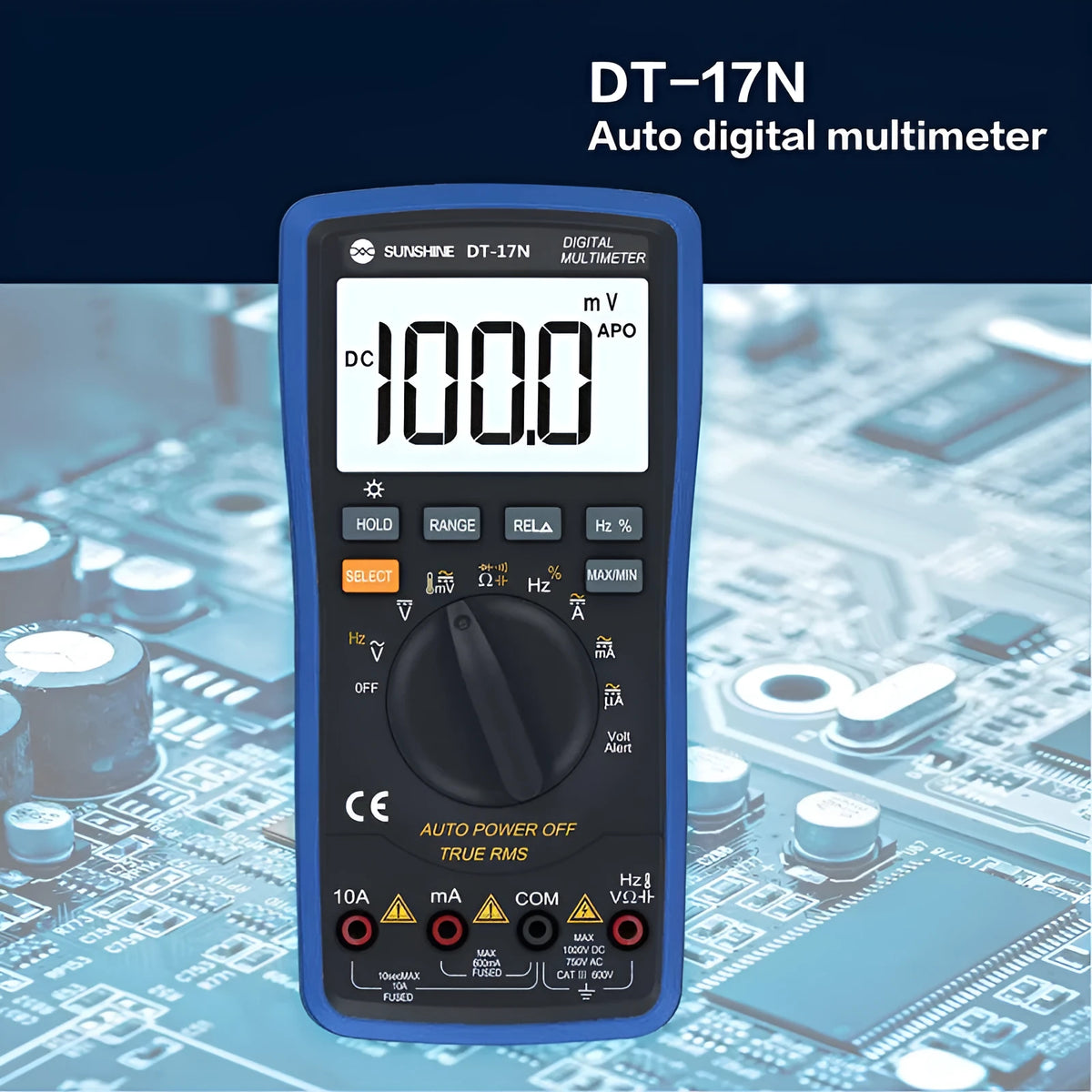 DT 17N auto ranging digital multimeter handheld professional use with test leads, test pen and 9 volt battery