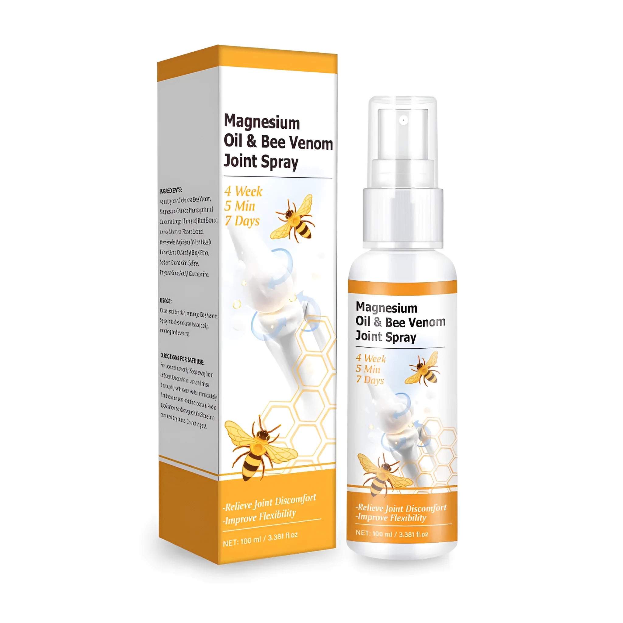 Magnesium oil bee joint spray gel 100ml bottle with spray applicator for topical application