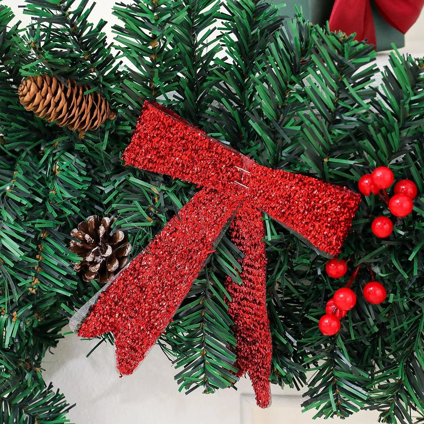 Christmas rattan decorative cane with pine cone bow in European modern art style