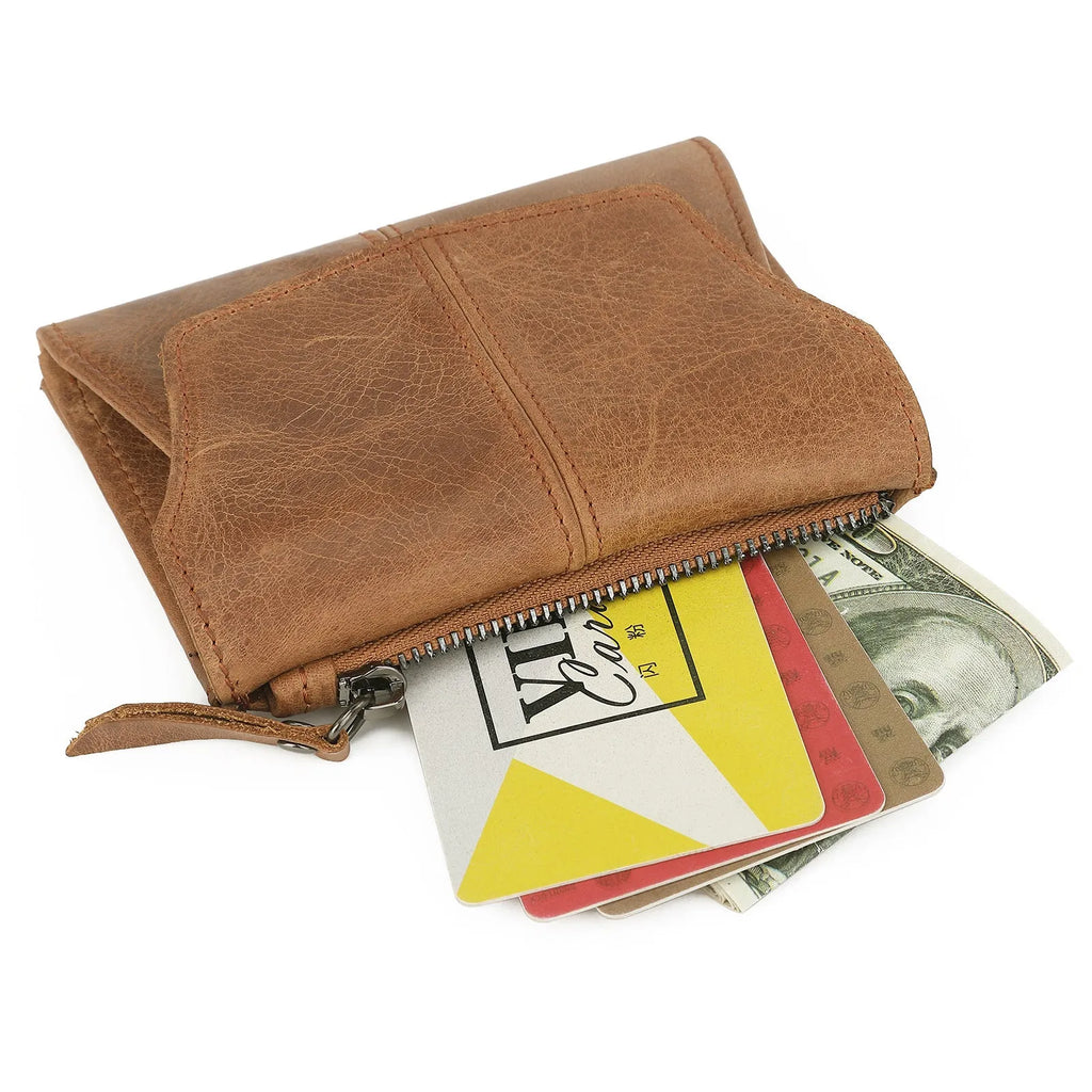 Genuine first layer cowhide coin purse in solid colour with stitching and lock, black variant