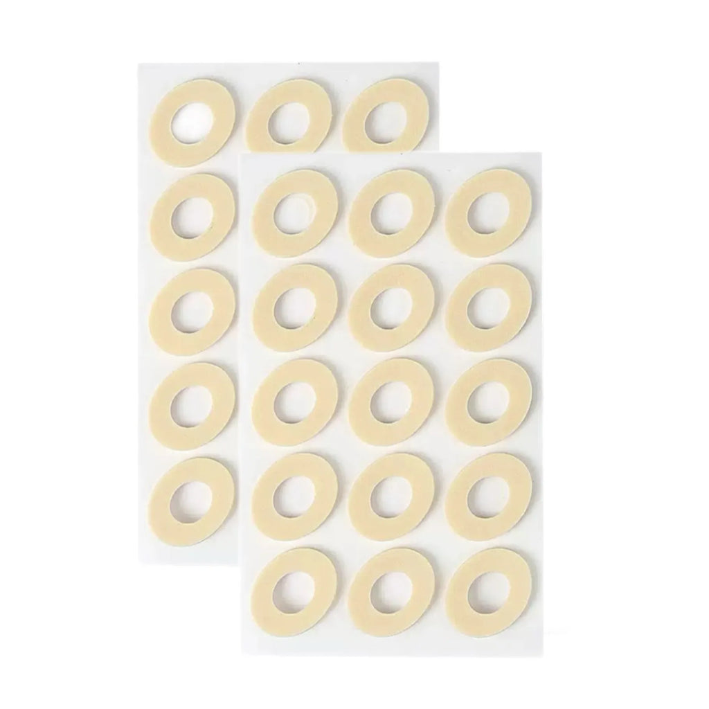 Four shapes of women's lightweight PU heel corns protective toe pads: large oval, small oval, U-shaped, and circular section.