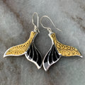 Women's retro whale design fishtail earrings in white gold alloy with distinctive animal-inspired jewellery styling