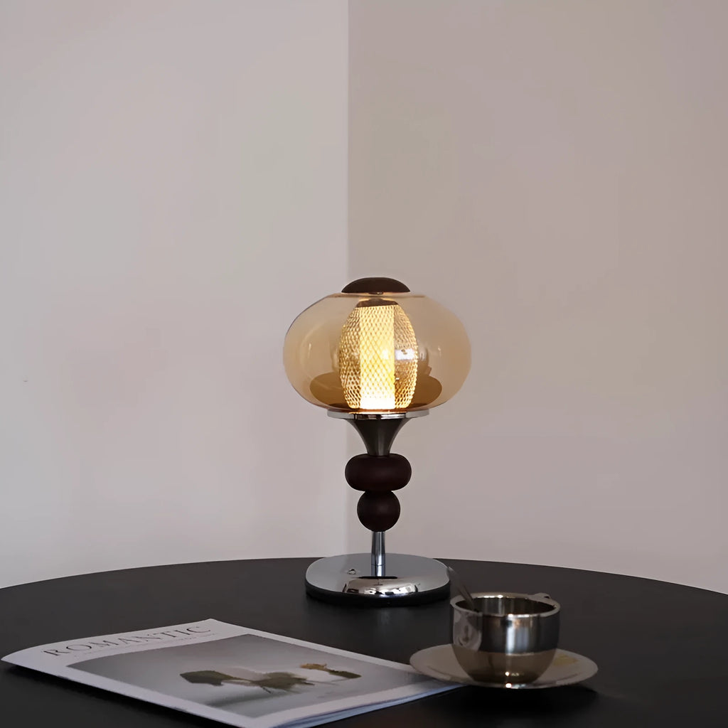 Solid wood retro palace desk lamp with USB charging port and touch controls.