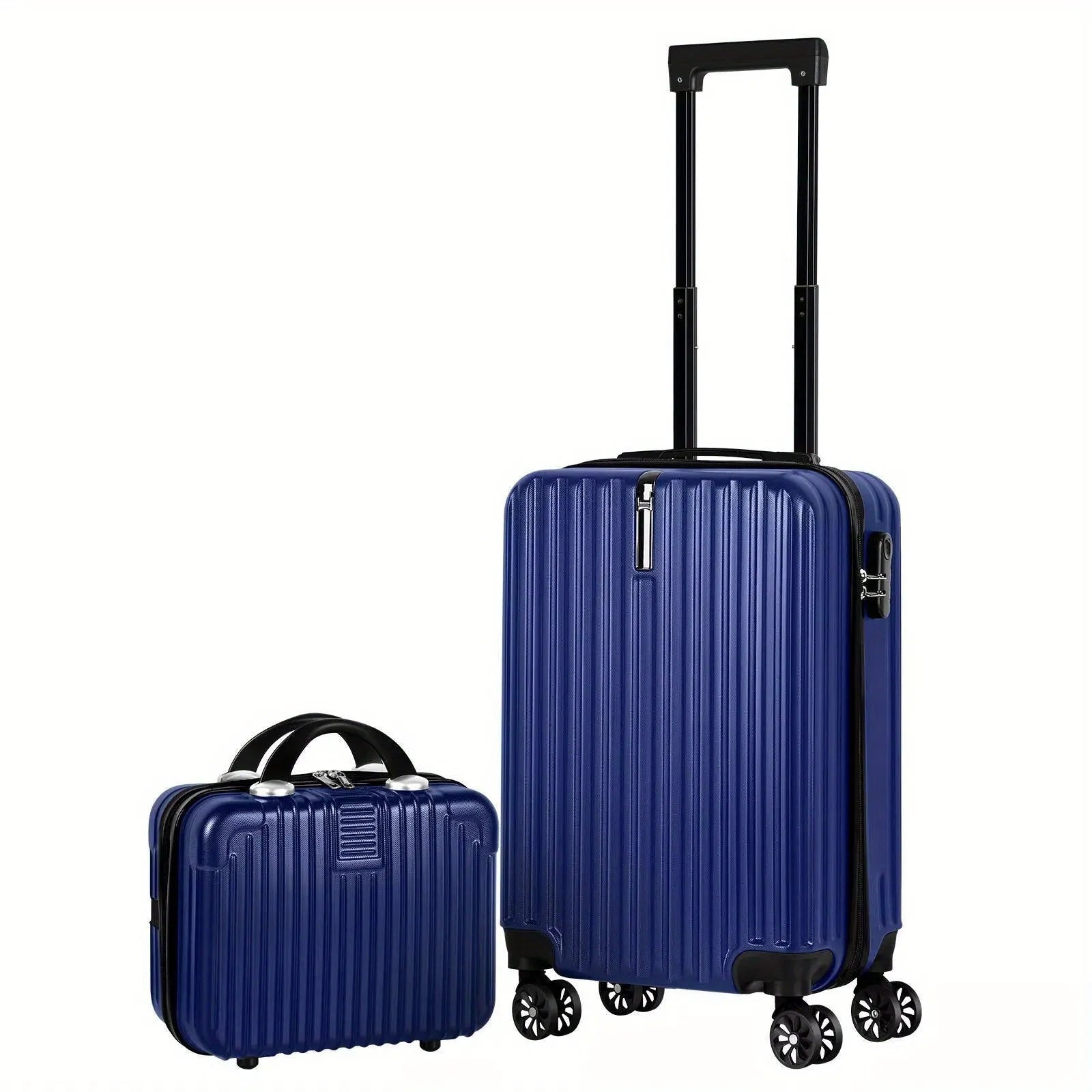 Aluminium alloy two-piece luggage set showing 14-inch carry-on and 20-inch checked suitcase