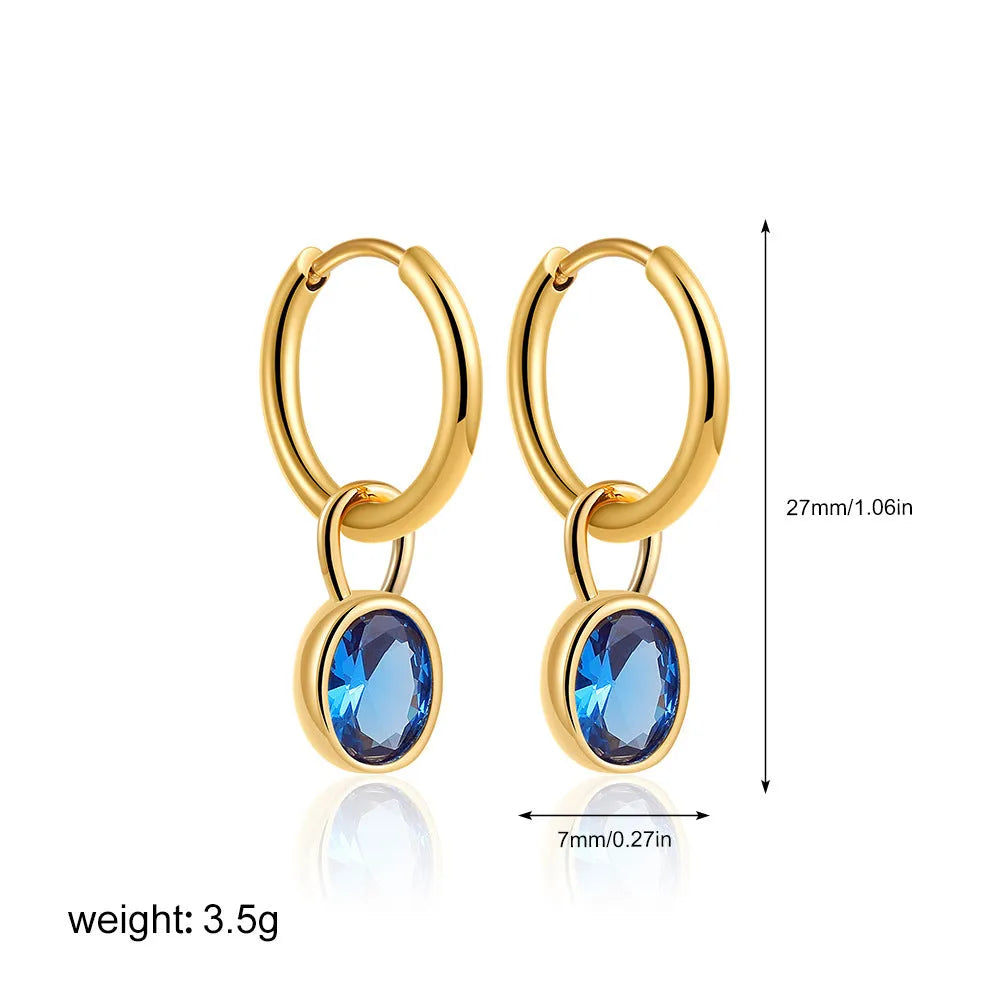 Women's retro simple oval zircon earrings in copper, shown in multiple colour options.