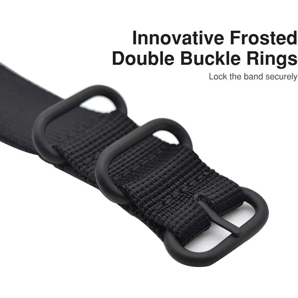 Army Green nylon replacement strap with three-ring buckle for Fitbit Charge 2, 3, 4, and 5 fitness trackers.