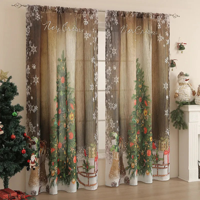 American-style printed rectangular Christmas shading curtain with festive designs on polyester fabric