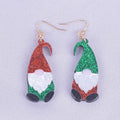 Cartoon-style Santa Claus character earrings made of red and green acrylic