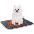 Grey cloth pet cushion shown in a home setting, available in multiple size options.