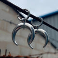 Silver gothic moon big hoop earrings with geometric shape and punk styling