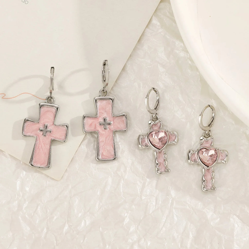 Women's classic cross crystal alloy earrings in five colour variations with geometric and animal designs