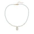 White conch bead necklace with mother pearl shellfish pendant on regular chain