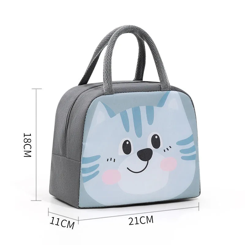 Cartoon funny children's insulated lunch box bag in Oxford cloth with animal design.