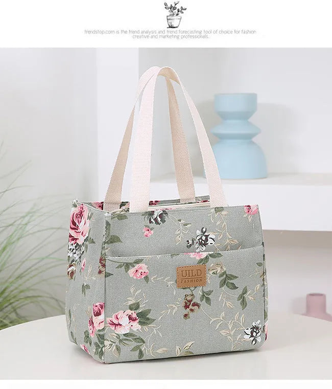 Women's large printed canvas tote bag in a choice of floral and cat designs