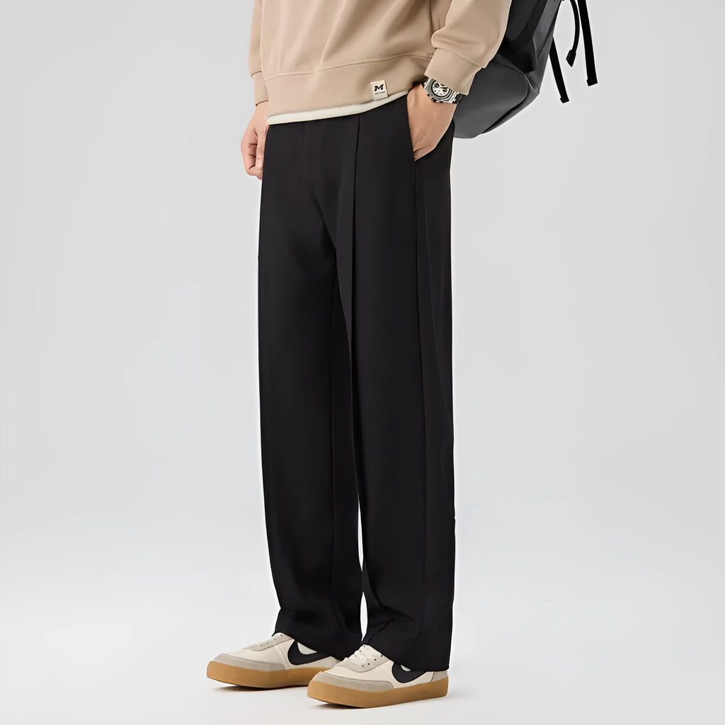 Men's casual loose sports pants in solid colour with straight-leg cut and button fly, size M to 4XL, available in black gray apricot camel