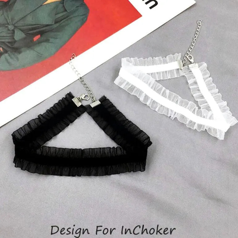 Velvet ruffled clavicle chain necklace with flower pendant and snake bones chain in alloy
